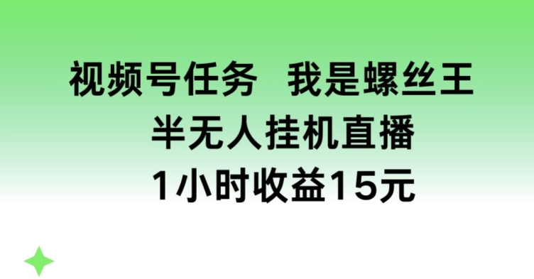 视频号任务，我是螺丝王， 半无人挂机1小时收益15元-KJ分享