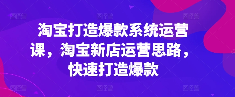 淘宝打造爆款系统运营课，淘宝新店运营思路，快速打造爆款-KJ分享