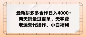 最新拼多多合作日入4000+两天销量过百单，无学费、老运营代操作、小白福利-KJ分享