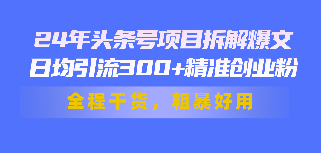 24年头条号项目拆解爆文,日均引流300+精准创业粉,全程干货,粗暴好用-KJ分享