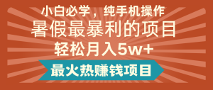 2024暑假最赚钱的项目，简单无脑操作，每单利润最少500+，轻松月入5万+-KJ分享