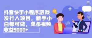 抖音快手小程序游戏发行人项目，新手小白都可做，单条视频收益9000+-KJ分享