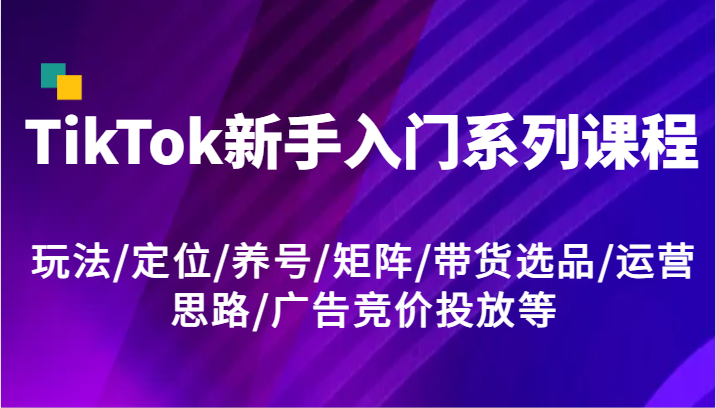 TikTok新手入门系列课程，玩法/定位/养号/矩阵/带货选品/运营思路/广告竞价投放等-KJ分享