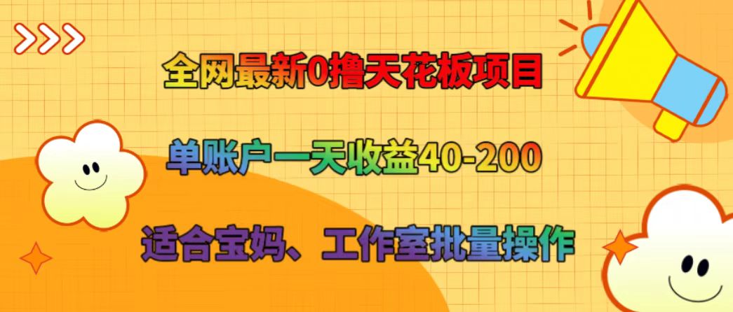 全网最新0撸天花板项目 单账户一天收益40-200 适合宝妈、工作室批量操作-KJ分享