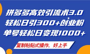 拼多多店铺引流技术3.0,日引300+付费创业粉,单号轻松日变现1000+-KJ分享