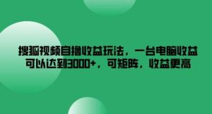 搜狐视频自撸收益玩法，一台电脑收益可以达到3k+，可矩阵，收益更高【揭秘】-KJ分享