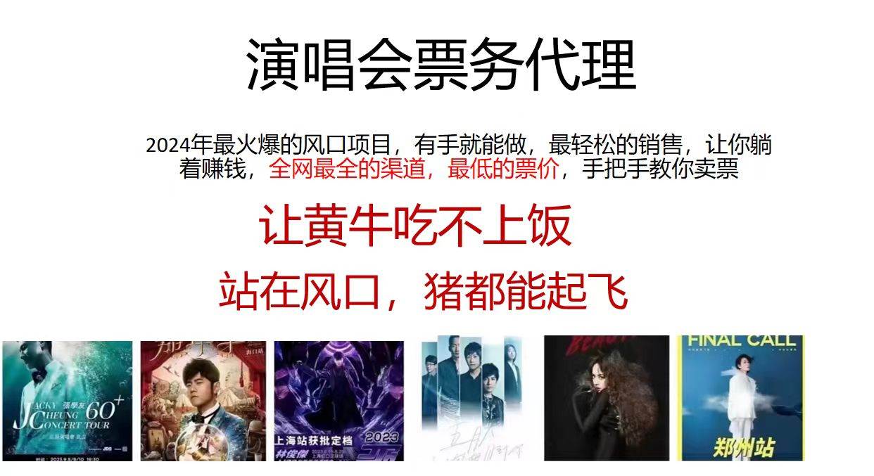 演唱会门票代理，2024年低价票，小白能上手，手把手教你卖票，日入2000+-KJ分享