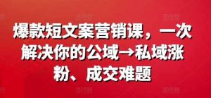爆款短文案营销课,一次解决你的公域→私域涨粉、成交难题-KJ分享