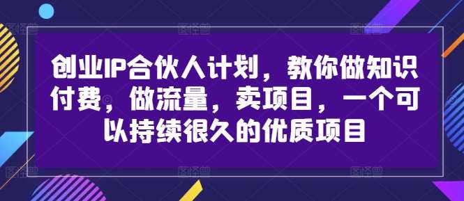 创业IP合伙人计划，教你做知识付费，做流量，卖项目，一个可以持续很久的优质项目-KJ分享