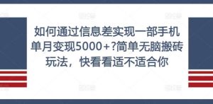 如何通过信息差实现一部手机单月变现5000+?简单无脑搬砖玩法，快看看适不适合你【揭秘】-KJ分享