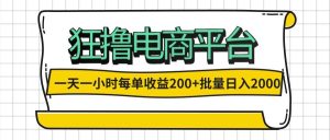 一天一小时 狂撸电商平台 每单收益200+ 批量日入2000+-KJ分享