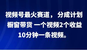 视频号最火赛道， 分成计划， 橱窗带货，一个视频2个收益，10分钟一条视频。-KJ分享