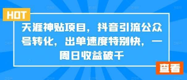 天涯神贴项目，抖音引流公众号转化，出单速度特别快，一周日收益破千-KJ分享