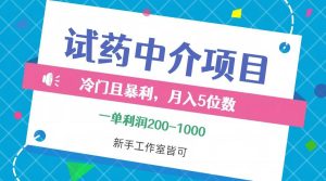 冷门且暴利的试药中介项目，一单利润200~1000，月入五位数，小白工作室…-KJ分享