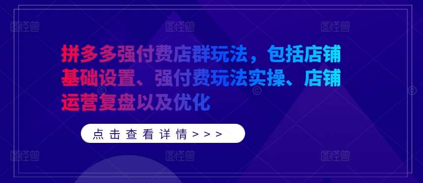拼多多强付费店群玩法，包括店铺基础设置、强付费玩法实操、店铺运营复盘以及优化-KJ分享