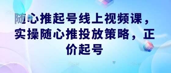 随心推起号线上视频课,实操随心推投放策略,正价起号-KJ分享