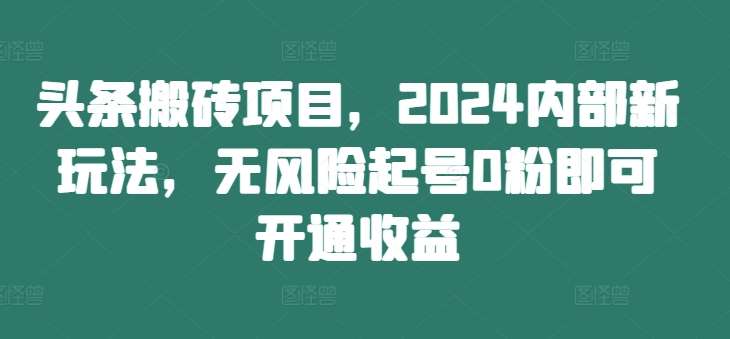 头条搬砖项目，2024内部新玩法，无风险起号0粉即可开通收益-KJ分享