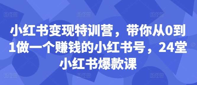 小红书变现特训营，带你从0到1做一个赚钱的小红书号，24堂小红书爆款课-KJ分享