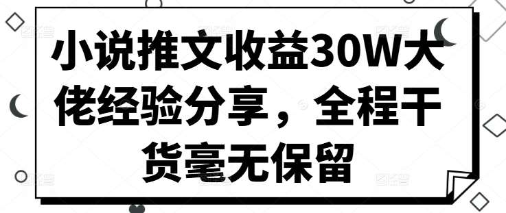 小说推文收益30W大佬经验分享,全程干货毫无保留-KJ分享