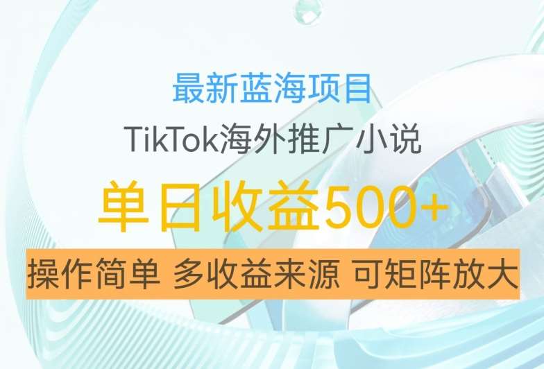 最新蓝海项目，利用tiktok海外推广小说赚钱佣金，简单易学，日入500+，可矩阵放大【揭秘】-KJ分享
