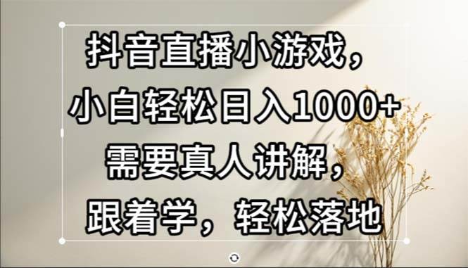 抖音直播小游戏，小白轻松日入1000+需要真人讲解，跟着学，轻松落地-KJ分享