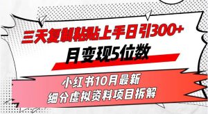 三天复制粘贴上手日引300+月变现5位数小红书10月最新 细分虚拟资料项目…-KJ分享