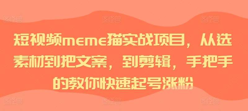 短视频meme猫实战项目，从选素材到把文案，到剪辑，手把手的教你快速起号涨粉-KJ分享