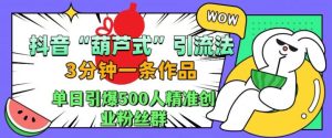抖音葫芦式引流法,三分钟一条作品,单日引爆抖音500人精准创业粉丝群-KJ分享