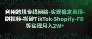 利用跨境专线网络-实现稳定直播-刷视频-搬砖TikTok-Shopify-FB等实现月入2W+-KJ分享