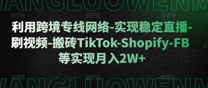 利用跨境专线网络-实现稳定直播-刷视频-搬砖TikTok-Shopify-FB等实现月入2W+-KJ分享