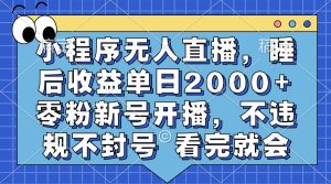 小程序无人直播,睡后收益单日2000+ 零粉新号开播,不违规不封号 看完就会-KJ分享