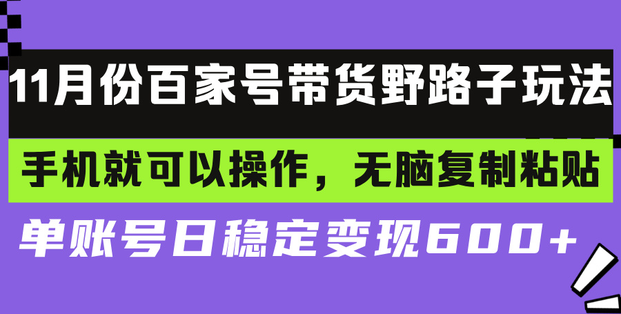 百家号带货野路子玩法 手机就可以操作，无脑复制粘贴 单账号日稳定变现…-KJ分享