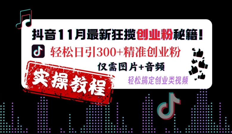 抖音11月最新狂揽创业粉秘籍，轻松日引300+精准创业粉，仅需图片+音频，轻松搞定创业类视频-KJ分享