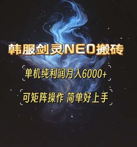 韩服剑灵NEO搬砖攻略，单机纯利润月入6000+ 可矩阵操作，简单好上手。-KJ分享