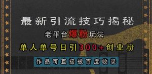 最新引流技巧揭秘，老平台爆粉玩法，单人单号日引300+创业粉，作品可直…-KJ分享