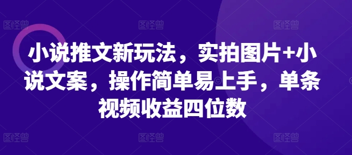 小说推文新玩法，实拍图片+小说文案，操作简单易上手，单条视频收益四位数-KJ分享