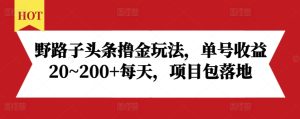 野路子头条撸金玩法，单号收益20~200+每天，项目包落地-KJ分享