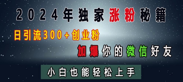 2024年独家涨粉秘籍,日引流300+创业粉,加爆你的微信好友,小白也能轻松上手-KJ分享