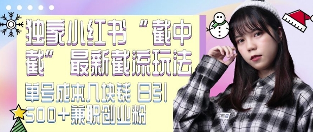 最新小红书截流玩法 独家截中截 单号成本几块钱 日引500+CY粉JZ粉-KJ分享