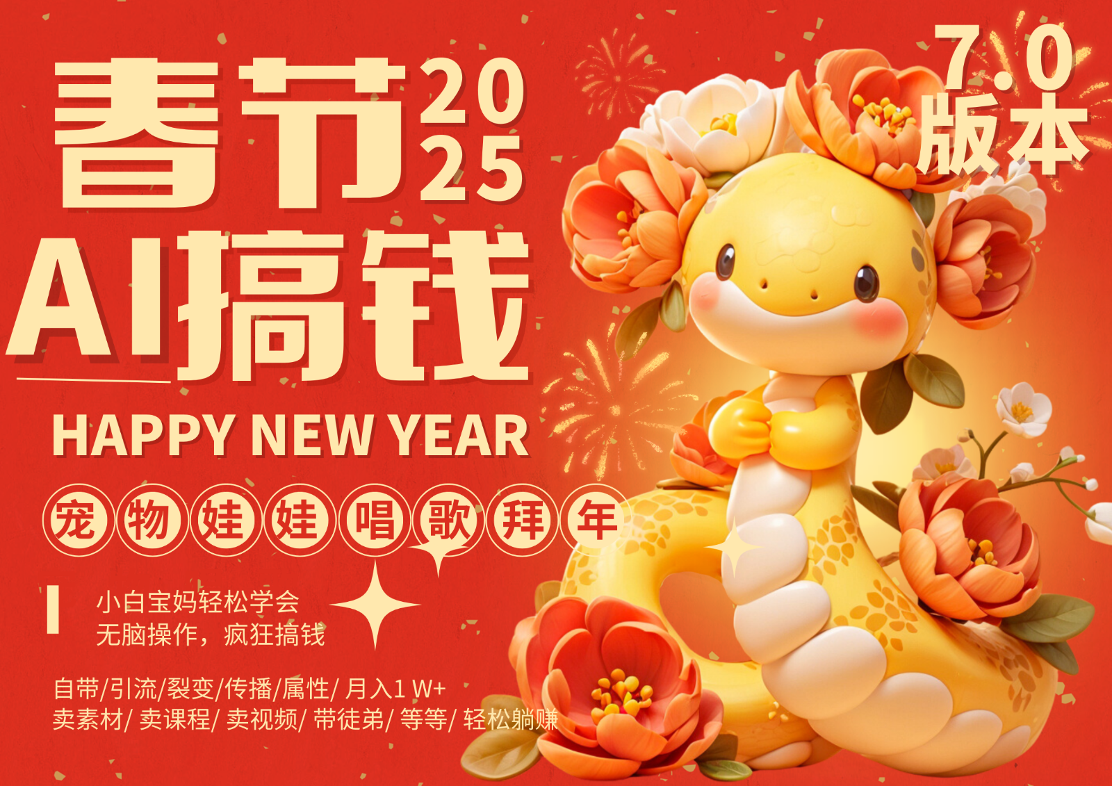 AI春节搞钱7.0升级版 蝴蝶号超火爆萌宠唱歌拜年  AI一键制作 批量出内容   春节做…-KJ分享