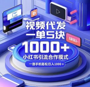 视频代发，一单5块，小红书引流合作模式，一部手机轻松日入多张-KJ分享