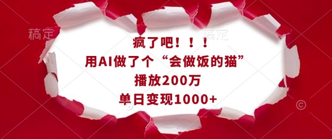疯了吧！用AI做了个“会做饭的猫”，播放200万，单日变现1k-KJ分享