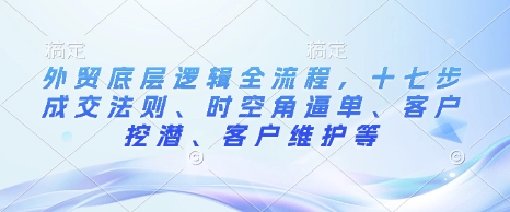 外贸底层逻辑全流程，十七步成交法则、时空角逼单、客户挖潜、客户维护等-KJ分享