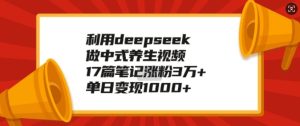 利用deepseek做中式养生视频,17篇笔记涨粉3万+,单日变现1k-KJ分享