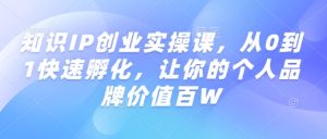 知识IP创业实操课，从0到1快速孵化，让你的个人品牌价值百W-KJ分享