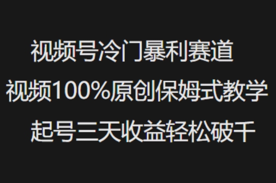 视频号冷门暴利赛道视频100%原创保姆式教学起号三天收益轻松破千-KJ分享