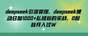 deepseek引流变现，deepseek被动日加1000+私域粉的实战，0粉丝月入过W-KJ分享