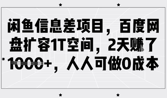 闲鱼信息差项目，百度网盘扩容1T空间，2天收益1k+，人人可做0成本-KJ分享
