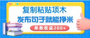 复制粘贴小项目，发布句子就能赚米，单条收益200+-KJ分享