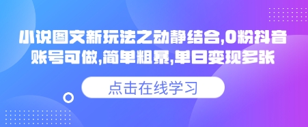 小说推文图文新玩法之动静结合，0粉抖音账号可做，简单粗暴，单日变现多张-KJ分享